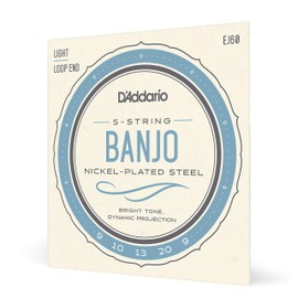 D'Addario Banjo Strings, Nickel-Plated Steel, EJ60, Light Gauge 9-20, 5-String Set, Pack of 1