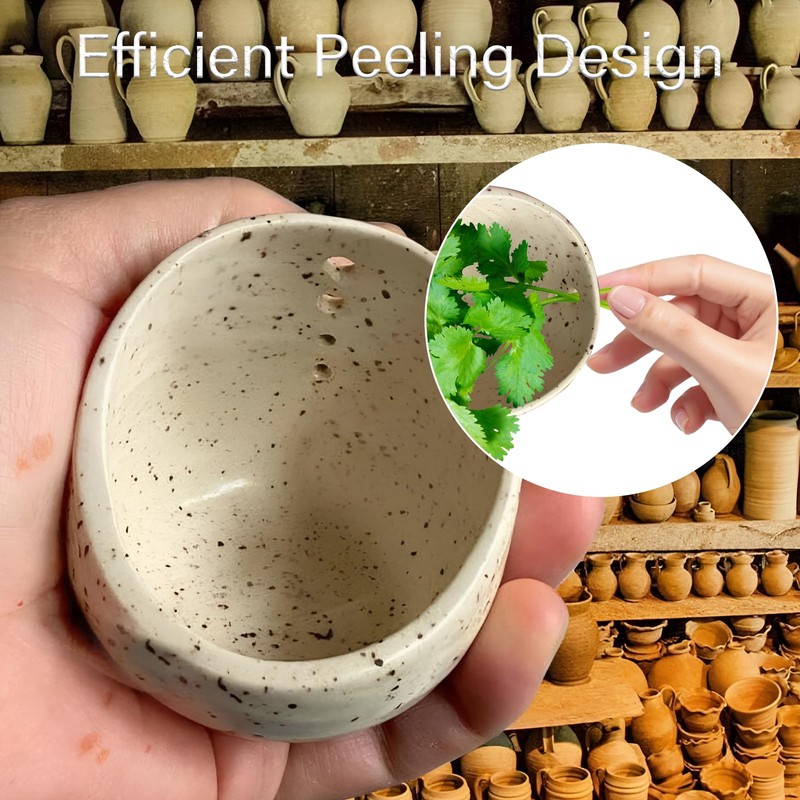 Handmade Pottery Herb Stripper Bowl - Ceramic Herb Peeler &