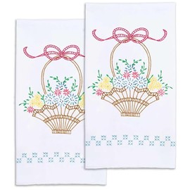 Jack Dempsey Needle Art Basket of Daisies Decorative Hand Towels