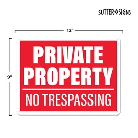 Private Property No Trespassing Sign 12x9, Plastic Sign for Home, Office, Commercial Propety, Waterproof Plastic (Pack of 4)