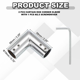 PATIKIL Window Corner Curtain Rod Connector, 2 Pcs 90° Curtain Rod Corner Connector Hinged Elbow Connector with Screwdriver for 3/4 Inch Bay Window Curtain Rod, Bright Silver