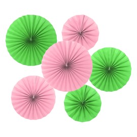 PATIKIL 8"/12"/16" Paper Fans Hanging Decoration, 6 in 1 Set Round Honeycomb Fans with Pearl for Birthday Wedding Graduation Events Party, Green/Pink