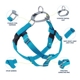 2 Hounds Design Freedom No Pull Dog Harness | Comfortable Control for Easy Walking | Adjustable Dog Harness | Small, Medium & Large Dogs | Made in USA | Solid Colors | 1" XL Turquoise