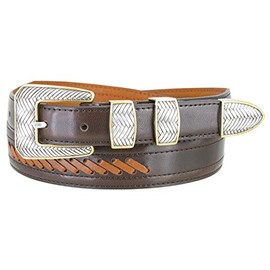Western Cowboy Dress Lacing Leather Belt (Brown, 34)