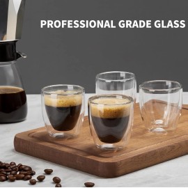Gencywe Double Walled Espresso Cups Set of 4 (50% Thicker), 3 Ounce 3 Ounce, Clear