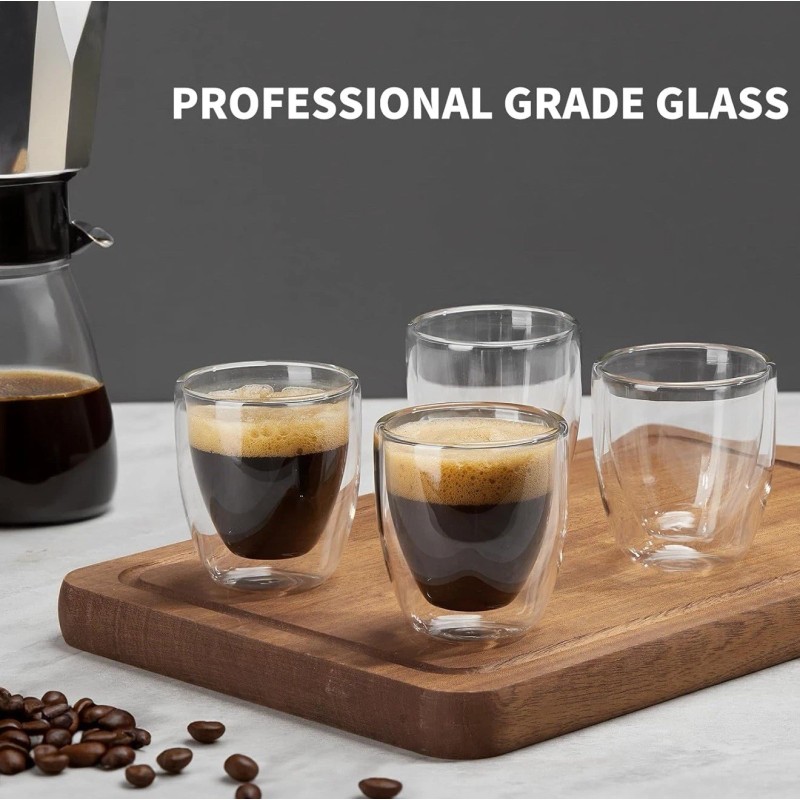 Gencywe Double Walled Espresso Cups Set of 4 (50% Thicker),