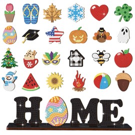 Briwooody Interchangeable Home Table Signs with 20 Pcs Seasonal Icons Diamond Painting Interchangeable Home Letter Sign Table Centerpiece for All Seasons Detachable Home Decorative for Office
