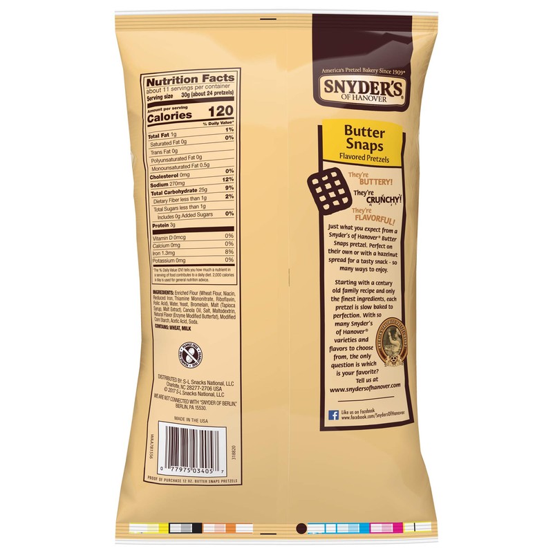 Snyder's of Hanover Pretzels, Butter Snaps, 12 Ounce (Pack of