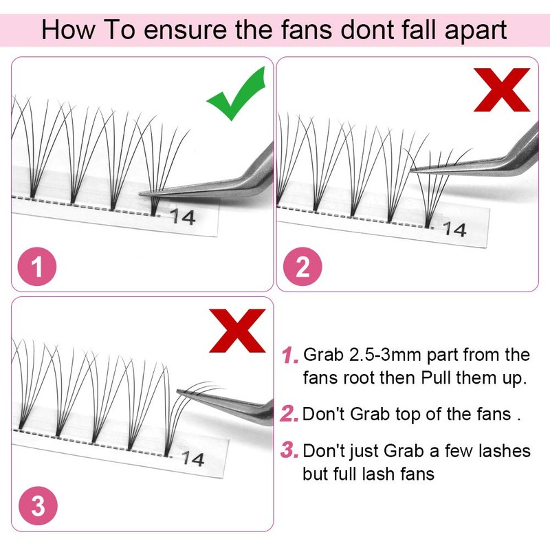 Fan Eyelash Extensions, 5D-C-0.10-14, Short, Ready-Made Volume Eyelashes, 0.10 C