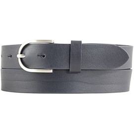 BELTINGER Women's Belt Made of Full Cowhide Leather 3 cm Leather Belt for Women 30 mm Chino Belt with Round Belt Clasp, Navy, Silver, 90 cm (Gesamtlänge 105 cm)