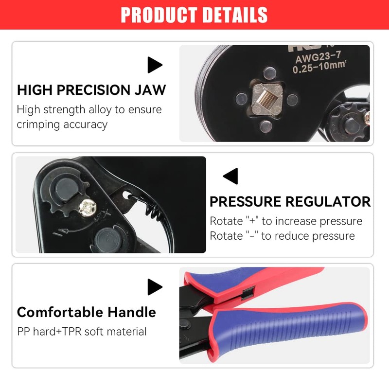 HKS Ferrule Crimping Tool AWG 23-7, Square Ratchet Self-Adjusting Crimper