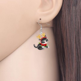HUAGEO Acrylic Cute Christmas Deer Antler Cat Earrings Kitten Dangle Jewellery Gifts For Women Cat Lovers Festival Party Charms (Black)