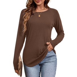 Amoretu Women Long Sleeve Tee Shirts Fashion Raglan Sleeve Tops Fall Clothes, Coffee M