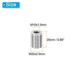 PATIKIL Thread Adapter Sleeve Reducing Nut, Pack of 2 M20 x M10 x 25 mm Male to Female Thread Adapter Stainless Steel Reducing Nut Threaded Sleeve Screw-in Nut Thread Insert, Silver Tone