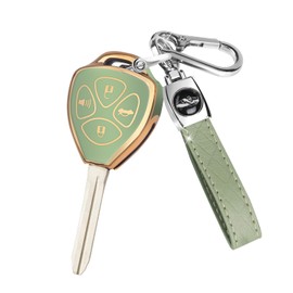 QBUC for Toyota Key Fob Cover with Keychain,Compatible with Toyota 2006-2018 4Runner Corolla RAV4 Venza Scion Matrix Yaris 3 Buttons Car Smart Key (Green, 3 Buttons)