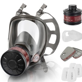 Full Face Gas Respirator Mask Reusable with 40mm Canister and Activated Carbon Air Filter, Gases Cover Organic Vapor Masks for Dust, Survival Nuclear and Chemical, Painting, Polishing