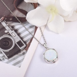 925 Sterling Silver Cremation Necklace for Ashes - Transparent Crystal Circle Urn Pendent Necklace Memorial Jewelry for Women, Metal, Cubic Zirconia