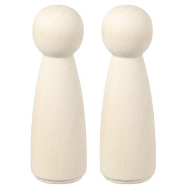 sourcing map 2 Pack Wood Peg, 3.5 Inch Girl-Shape Wooden Peg People, Unfinished Wooden Peg People Bodies Figures for DIY Art Craft Painting