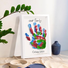 Family Handprint Keepsake Kit, DIY Baby Friendly Hand and Footprint Kit Wooden Frame, Dog Paw Print Kit- 6 Colors Non-Toxic Paint, Gifts for Babies Newborn Kids New Parents, Home Decor (White)