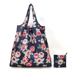 Einkaufstasche Faltbar, 2pcs Einkaufsbeutel Mit 2 Haken Falttasche Wiederverwendbare Faltbare Tasche Groß Einkaufstüte Stoff Foldable Shopping Bag für Wäsche Sport Shopping Lebensmittel (Blume)