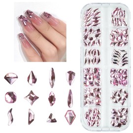 qiipii 120Pcs Pink Rhinestones Nail Charms 12 Shapes Light Pink Flatback Big Gems K9 Glass Pink Nail Stones Diamonds jewels Nail Art Supplies Nail Accessories for Acrylic Nails Face Eyes Makeup Crafts