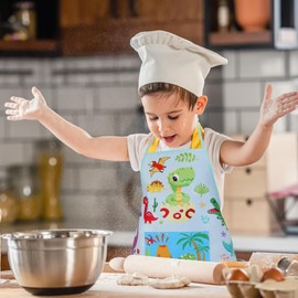 ROSEMO Pack of 2 Cooking Aprons Children's Dinosaur Kitchen Apron Boy Children's Apron with Pocket Work Apron Craft Apron Painting Apron Gift for Children 3-12 Years for Cooking Painting Crafts