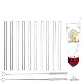 ALINK Short Glass Straws, 6 Inch Small Reusable Clear Glass Coffee Cocktail Martinis Stirrers/Straws, Pack of 10 with 2 Brush