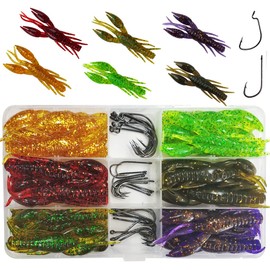 Fishing Worm Set, Rockfish, Root Fish, Chinu, Blackfish, Fish, Fish, Fish, Fish, Bass, Crowworm, Lure Fishing, Worm, 3.2in Worm Hook, Set of 54