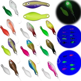 UV Active Spoons Trout Set of 10 3.5 cm 2.5 g UL with Active Luminous Eye in Spoon Box Spoon Set for Trout Fishing Spoons Trout Bait Spoons Set Fishing Accessories Trout