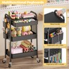 3 Tier Metal Rolling Cart with Drawer, Black Utility Storage