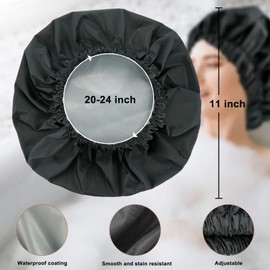 Reusable Shower Cap for Women, Large Waterproof Shower Bonnet Washable Elastic Band Bath Hair Hat for Long Hair, Braids(Pink&Black)