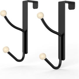 Anti-Rust Over The Door Hangers, 2Pcs Heavy Duty Door Hook with Support Pads, Over The Door Hooks for Clothes, Black