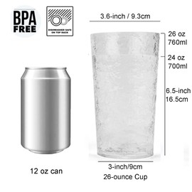 KX-WARE 26-ounce Acrylic Water Glasses Plastic Tumbler Larger Drinking Glasses, set of 8 Clear