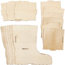 Baker Ross FC734 Rubber Boots Wooden Building Set Flower Pot - Pack of 3, Wooden Craft Sets for Children for Crafts, Painting and Decorating