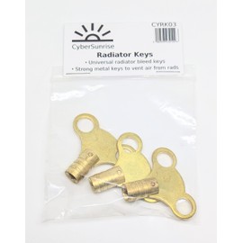 CyberSunrise Radiator Bleed Key - Radiator Valve Clock Key for Bleeding and Bleeding - Solid Brass - Pack of 3