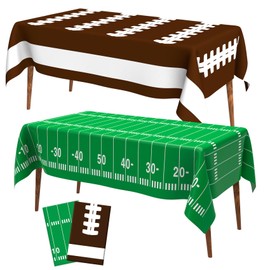 Liwidon Football Tablecloth, Football Party Decorations 2 PCS Disposable Football Table Cloth Plastic Football Table Cover for Birthday SuperBowl Games Tailgates Supplies Football Party Decoration 108" x 54"