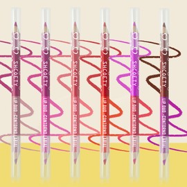 SHCOETY Double Ended Lip Liner Set, 6 Pencils 12 Shades, Waterproof Smudge-Proof Lip Contour Pencil, Nude Pink Red Berry Duo Lip Liner for Precise Lip Makeup