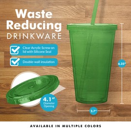 Simple Green Solutions - Acrylic Double Wall Cup for Cold Drinks, Reusable Cups with Lids and Straws, Insulated Plastic Tumblers with Lids and Straw, Acrylic Tumblers, 16 oz Capacity, Eco Green
