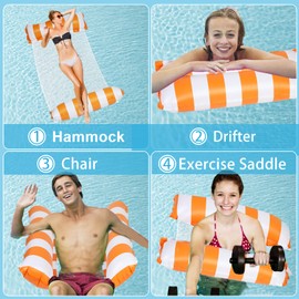 Delycazy Air Mattress Pool Water Hammock, Pack of 2, 4-in-1 Inflatable Pool Toy, Water Toy, Water Hammock, Air Mattress with Net for Adults