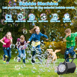 Babuloo Automatic Bubble Machine, Professional Bubble Maker 2 Speeds for Kids 15000+ Big Bubbles/Min, 240ml Solution Portable Bubble Blower Machine with Lights Outdoor Bubble Toys for Party Wedding
