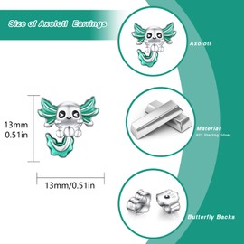 925 Sterling Silver Axolotl Earrings Cute Animal Hypoallergenic Girls Stud Earrings Gifts for Women Teenager Girls, Sterling Silver