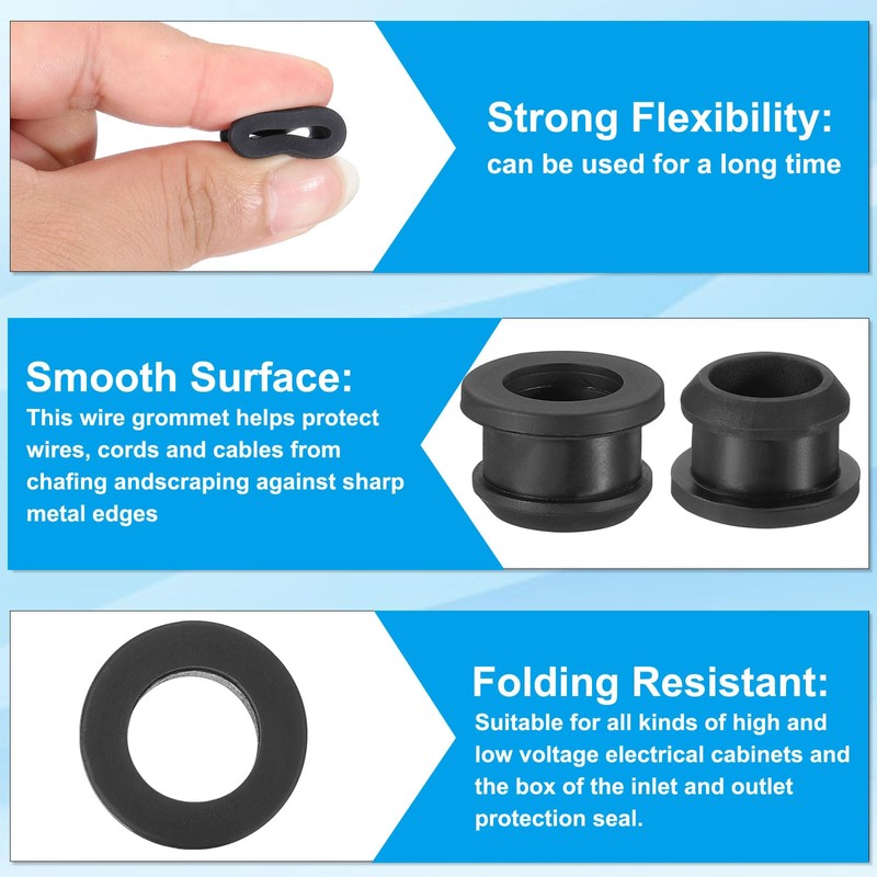 PATIKIL 13.5mm / 1/2インチのドリル穴 7/16インチの内径ゴムグロメット 配線アイレットリングガスケット自動車用ファイアウォールケーブルホールプラグワイヤ保護用トップハットグロメット 黒