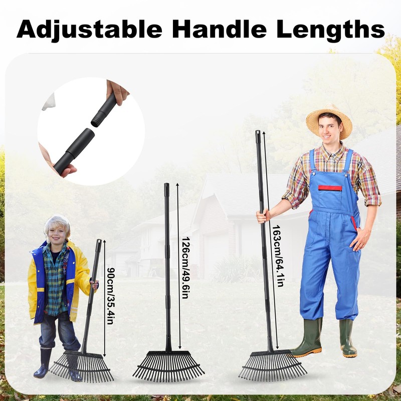 Rake for Leaves, 25 Metal Tines Wide Leaf Rake, 60''
