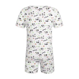Landofgenie Mens Short Sleeve Onesie Snap Crotch Print Romper One Piece Pajamas for Men -Panda White