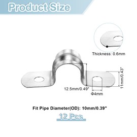 uxcell 12Pcs Rigid Pipe Straps, 10mm(0.39") 304 Stainless Steel 2 Hole U-Shaped Bracket Tube Hanger Pipe Clamps for Fixing Pipe Cable