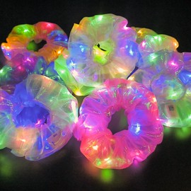 20Pcs Light Up Scrunchies with 12Pcs Satin Elastic Hair Bands, LED Hair Ties for Women & Girls, Glow in the Dark Party Supplies Christmas Party Favor Festival Rave Accessories for Neon Glow Party