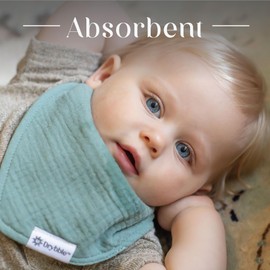 Drybble Waterproof Muslin Bandana Baby Bibs - 100% Organic Cotton Exterior - Ultra Absorbent 4 Layers for Drooling & Teething (Aquatica)