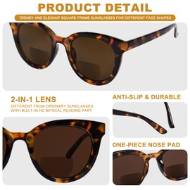 OPTOFENDY Bifocal Sunglasses For Women Fashion Sun Readers UV400 Protection Outdoor Reading Sunglasses with Metal Hinge Tortoise 2.0x
