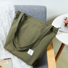 KALIDI Women's Tote Bag, Shoulder Bag, Large Size, Canvas Tote, Canvas Tote Bag, Large Capacity, Plain, For School or Travel, Zipper Included, green