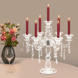 7-Arm Crystal Candelabra Candlestick Candle Holder, Elegant and Beautiful Candelabra Set, Crystal Tealight Holder for Weddings, Birthdays, Gift and So On, 13.5 * 14inch